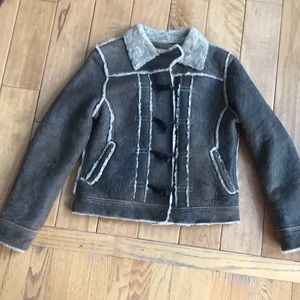 GAP light brown leather and Sherpa coat